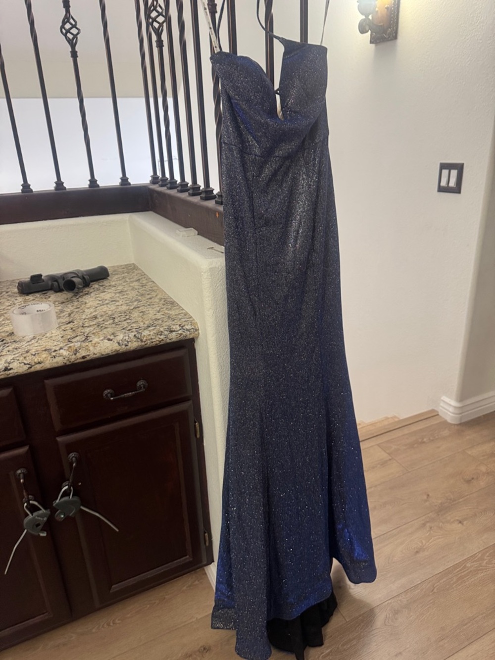 Jules and Cleo Strapless Navy Sparkle Evening Gown